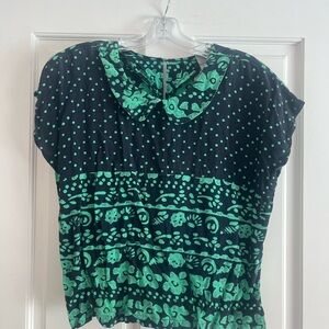 Polka Dot Floral Women's Top - Black and Green
